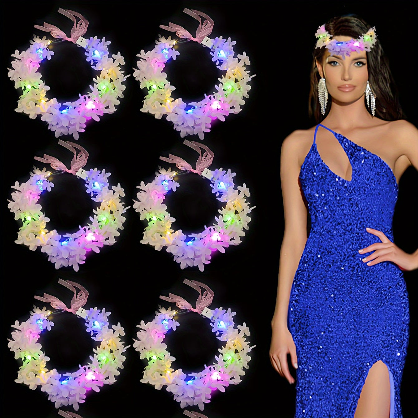 30 glowing led womens headbands lilac flower decorations