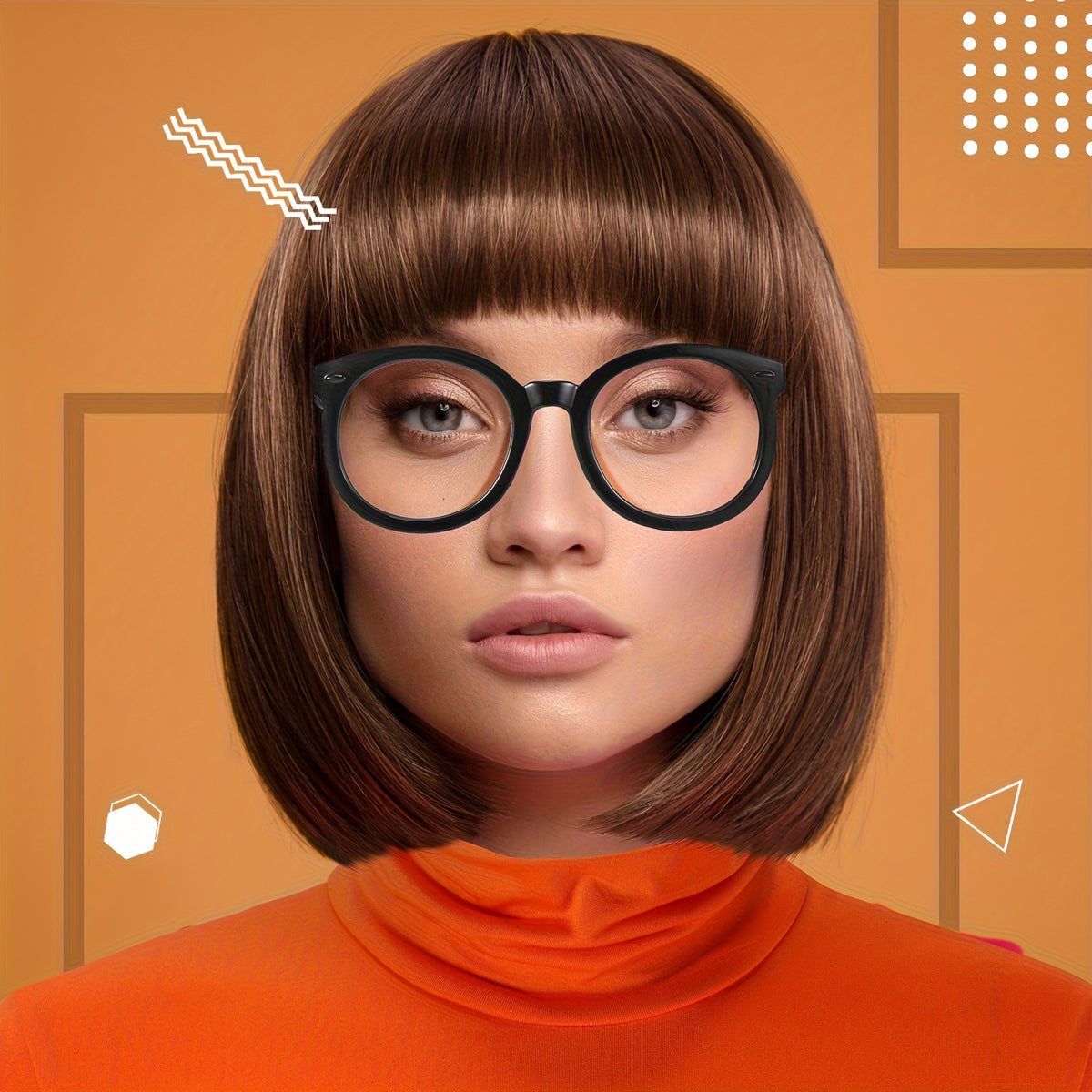 set womens halloween costume including an orange turtleneck