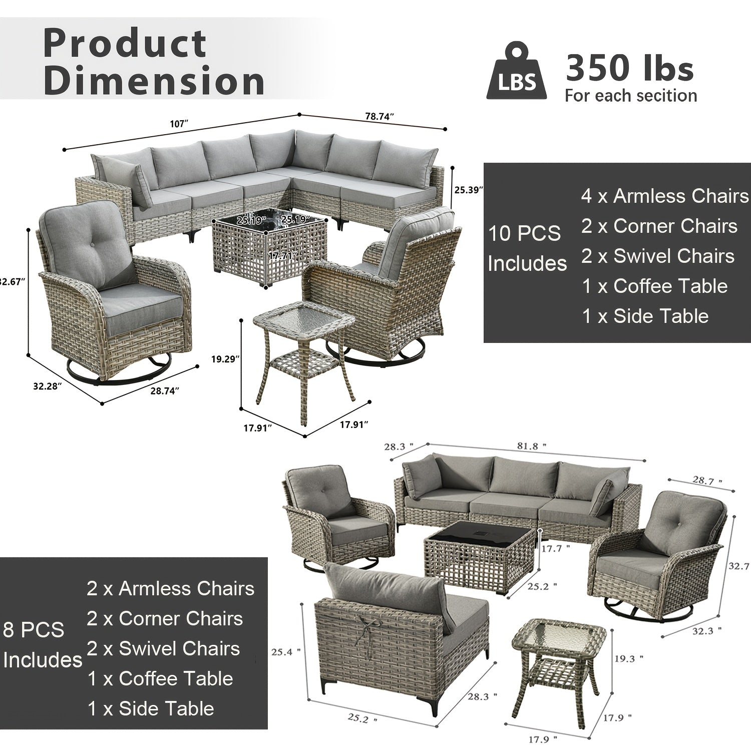 2 3 5 8 10pcs deep seat outdoor patio furniture set outside