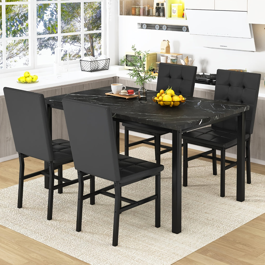 modern 5pcs   marble dining table set upholstered pu