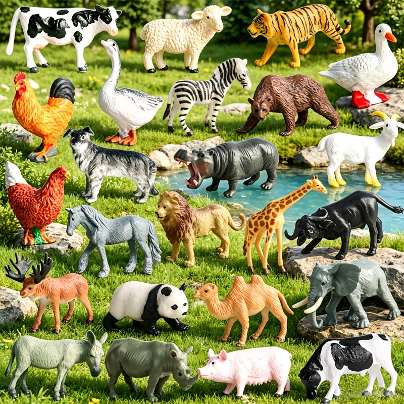 24pcs realistic animal figures set 12 wild animals 12 farm
