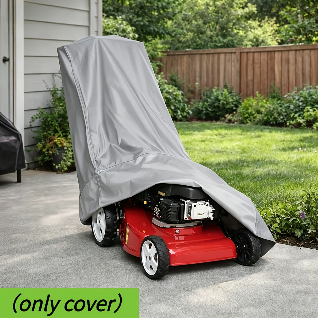 a lawn mower cover designed outdoor storage   in a