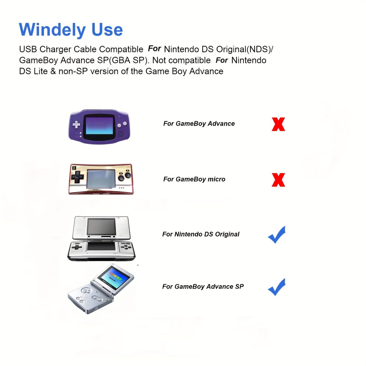 usb power supply charger cable ds nds gba