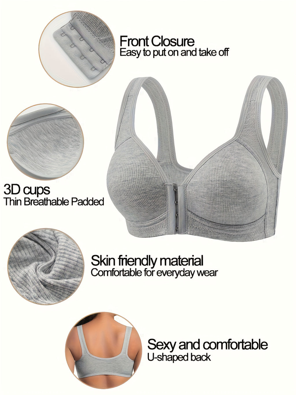 3 pack a womens bra without underwire front closure design