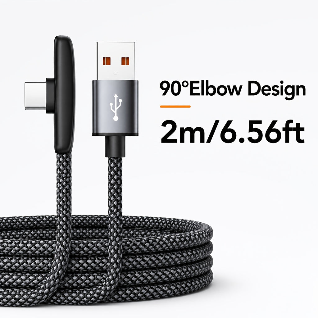 90 degree right angle usb type c braided fast charging cable