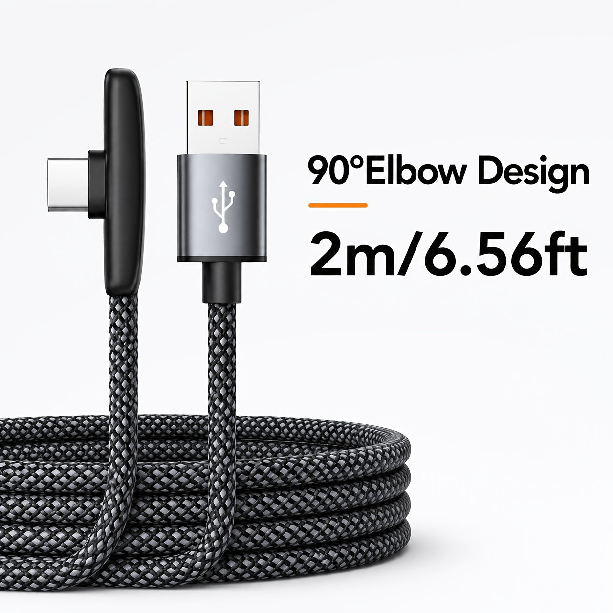 90 degree right angle usb type c braided fast charging cable