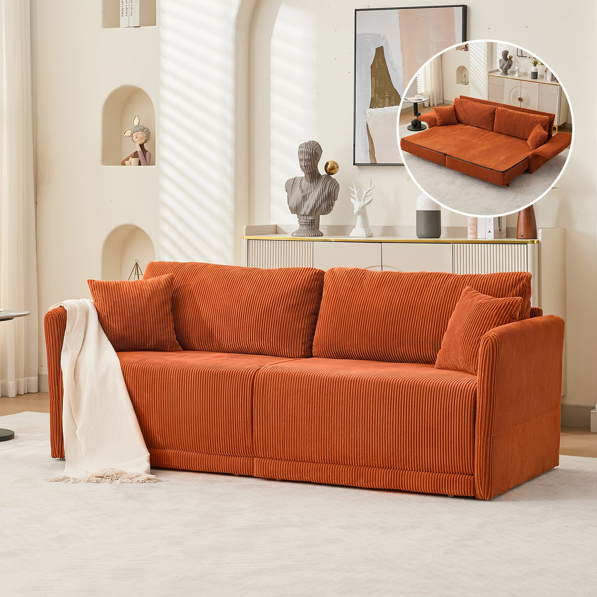sleeper sofa bed set 2 in 1 convertible 2 seater corduroy
