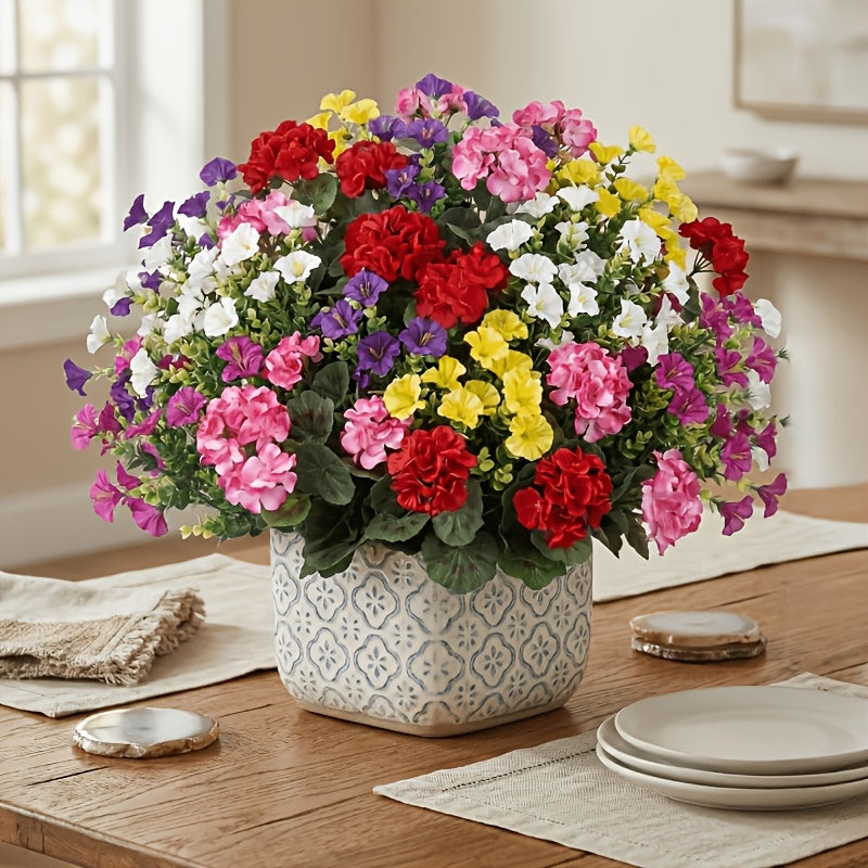 6 bunches artificial geranium   mixed faux flowers uv