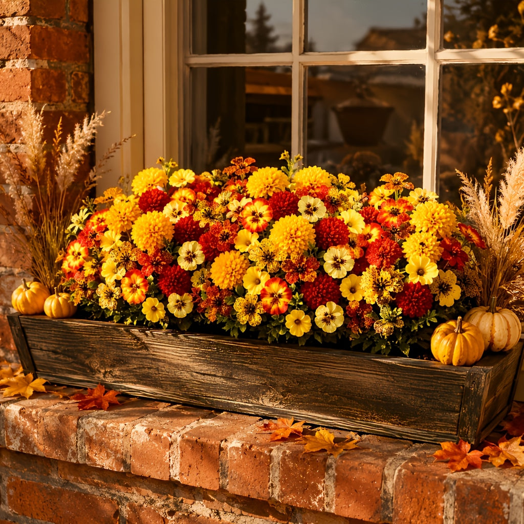 26pcs autumn artificial flowers yellow red orange mixed