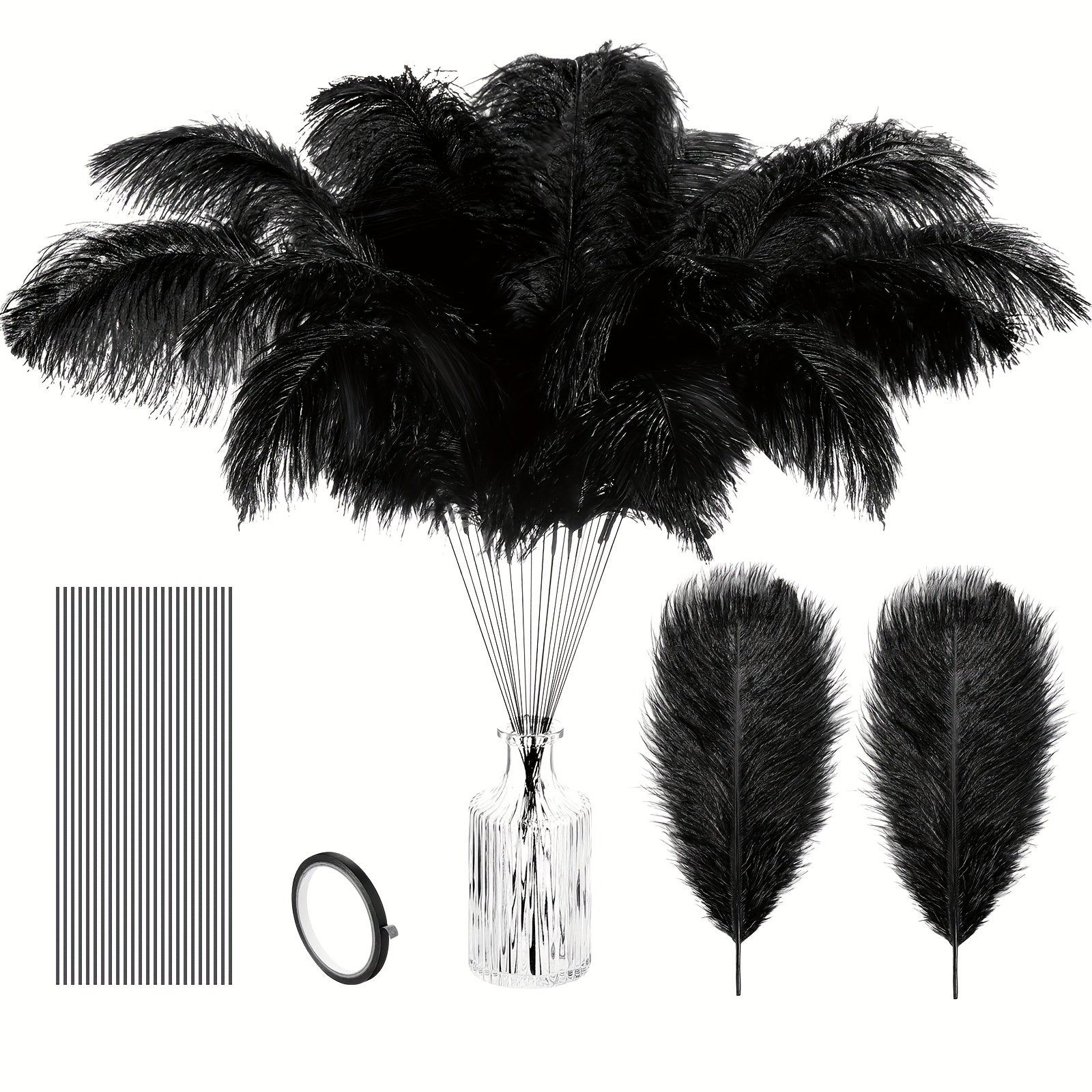 25pcs bulk ostrich feathers tape sticks suitable vase