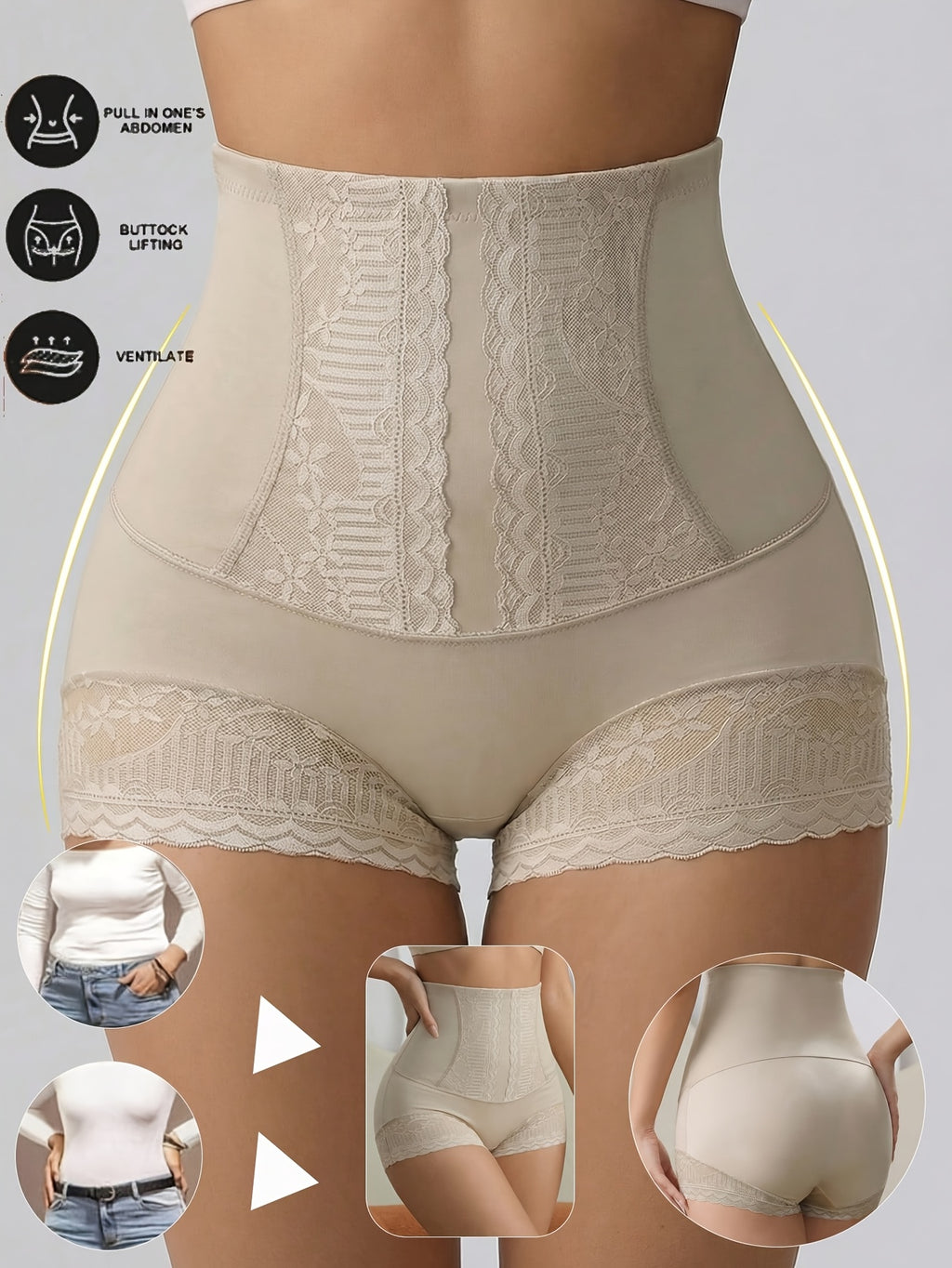 high waisted tummy control shapewear panties women lace trim