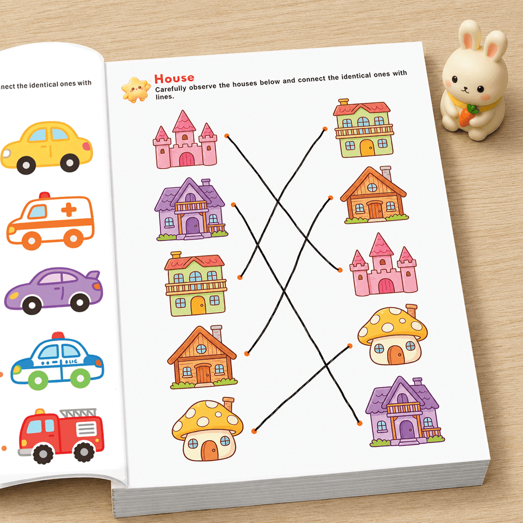 32 page visual matching activity book cute fruits vehicles