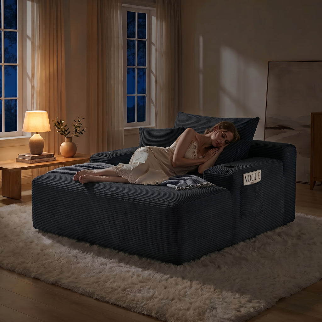 extra large boneless sofa chaise lounge cup holder side