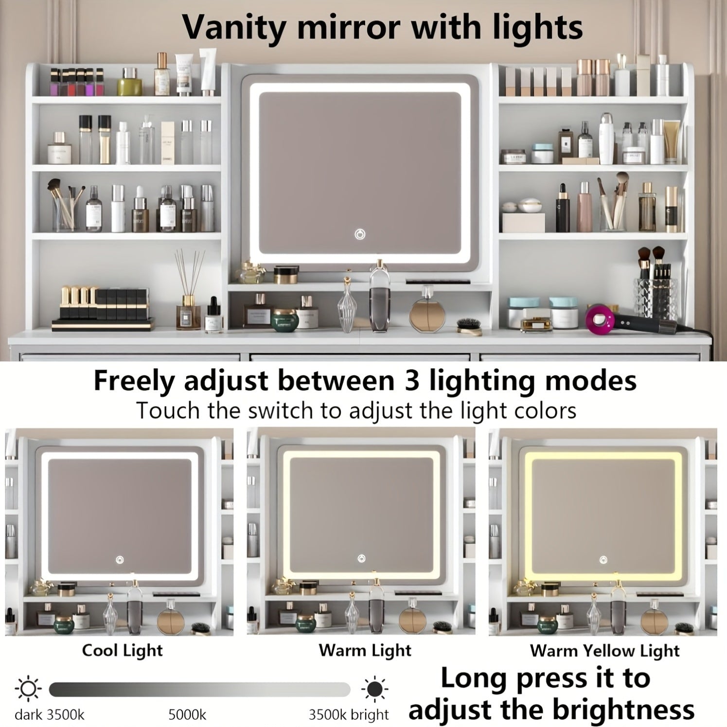 dressing table featuring a   mirror   nine
