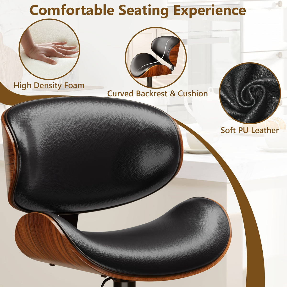 1 2pcs bar stools adjustable swivel faux leather bar stool