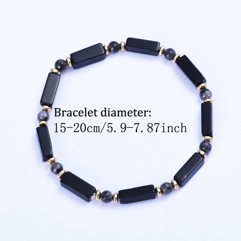 black onyx labradorite rectangular beaded bracelet
