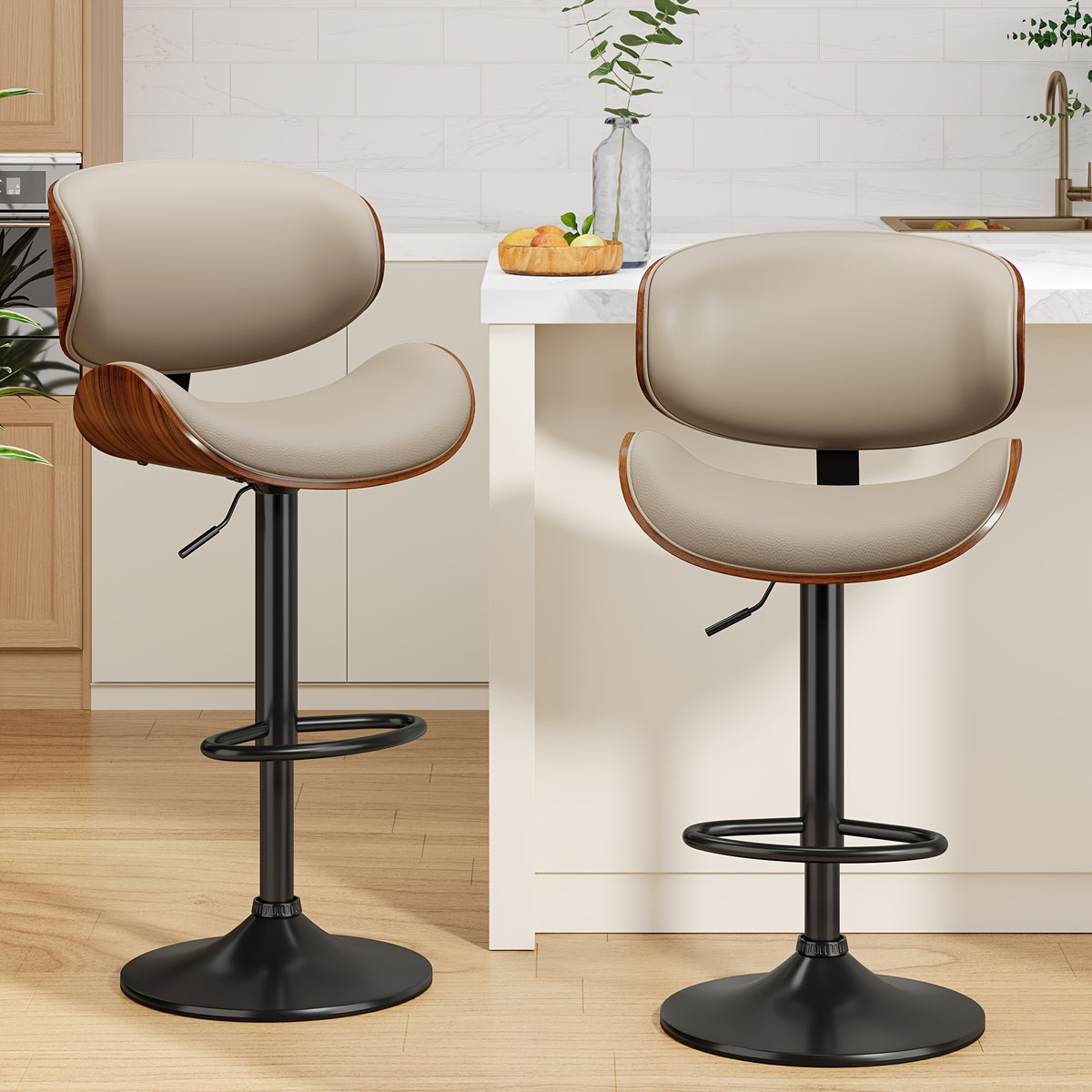1 2pcs bar stools adjustable swivel faux leather bar stool