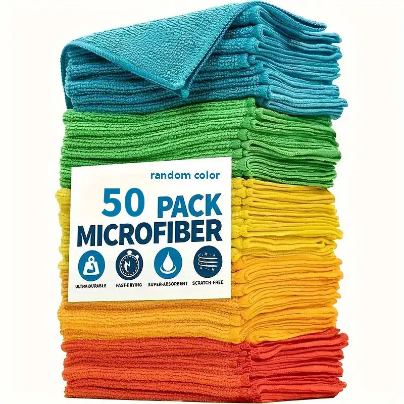 50pcs random color microfiber cleaning cloths quick drying