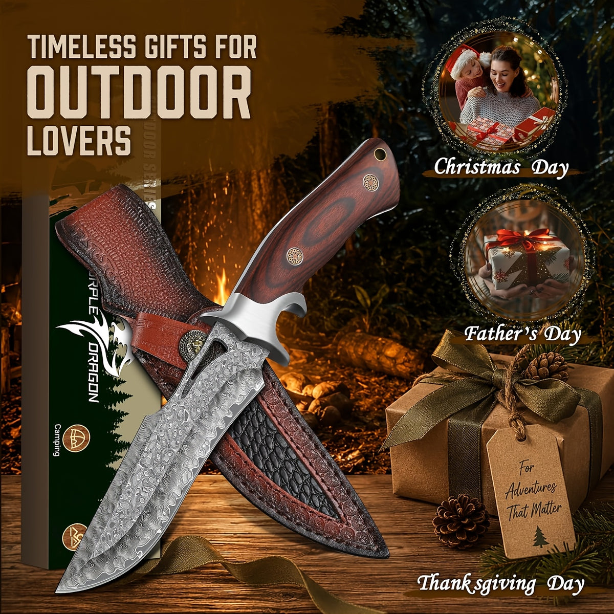5 5 inch damascus steel fixed blade knife portable outdoor