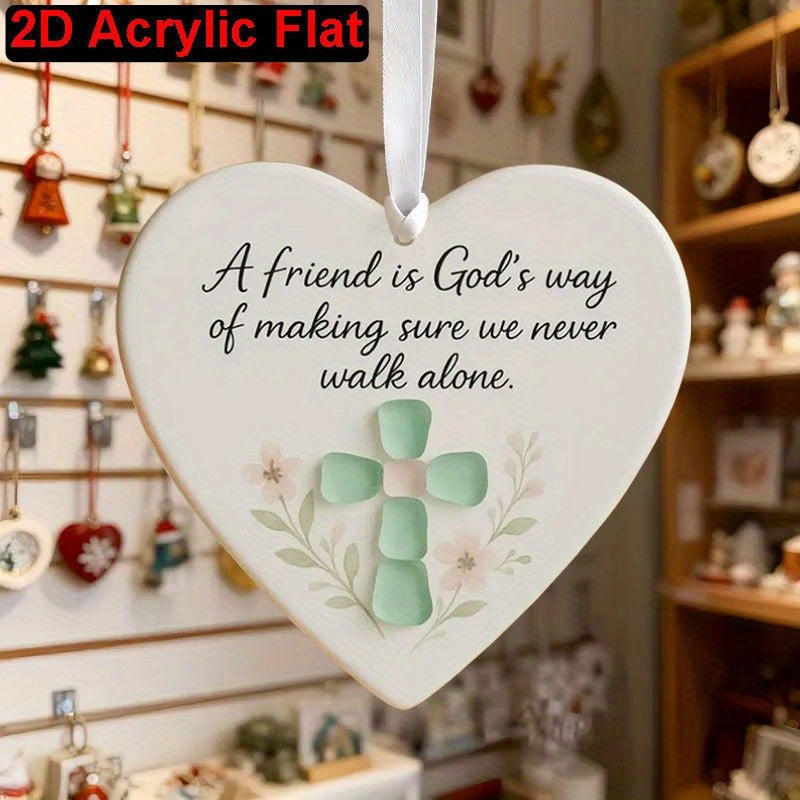 2d flat heart shaped acrylic friendship hanging ornament
