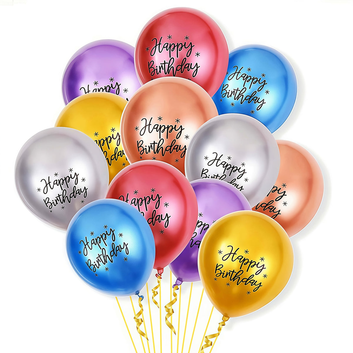 printed happy birthday multicolor metallic latex balloons