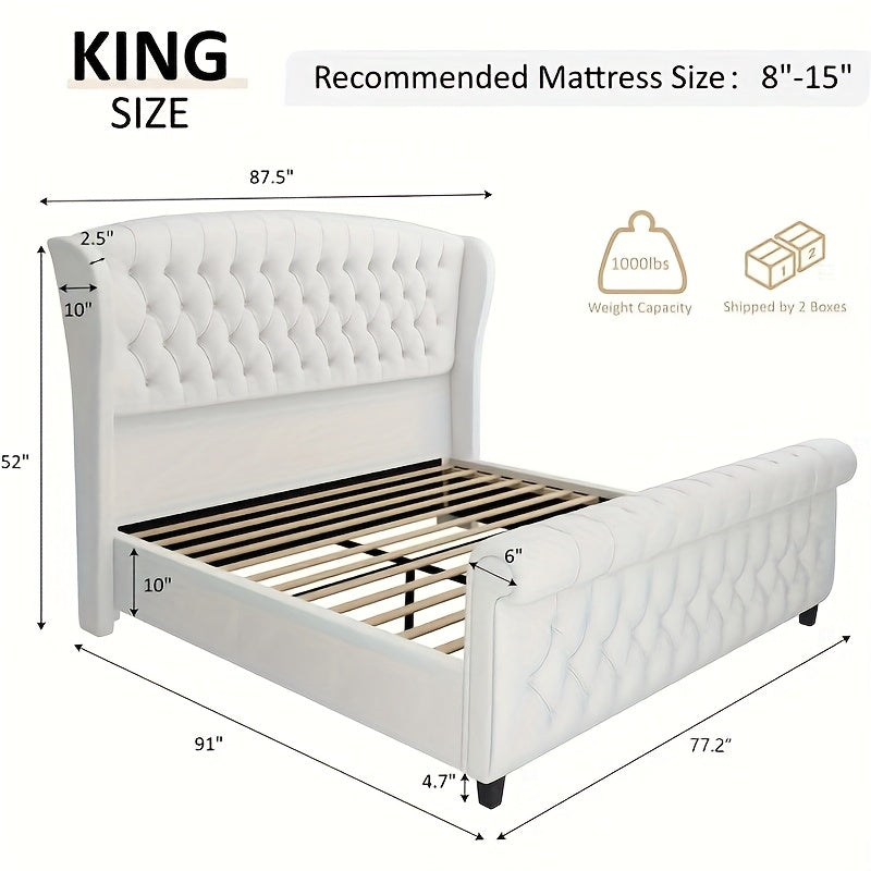 chenille upholstered platform bed frame scroll wingback