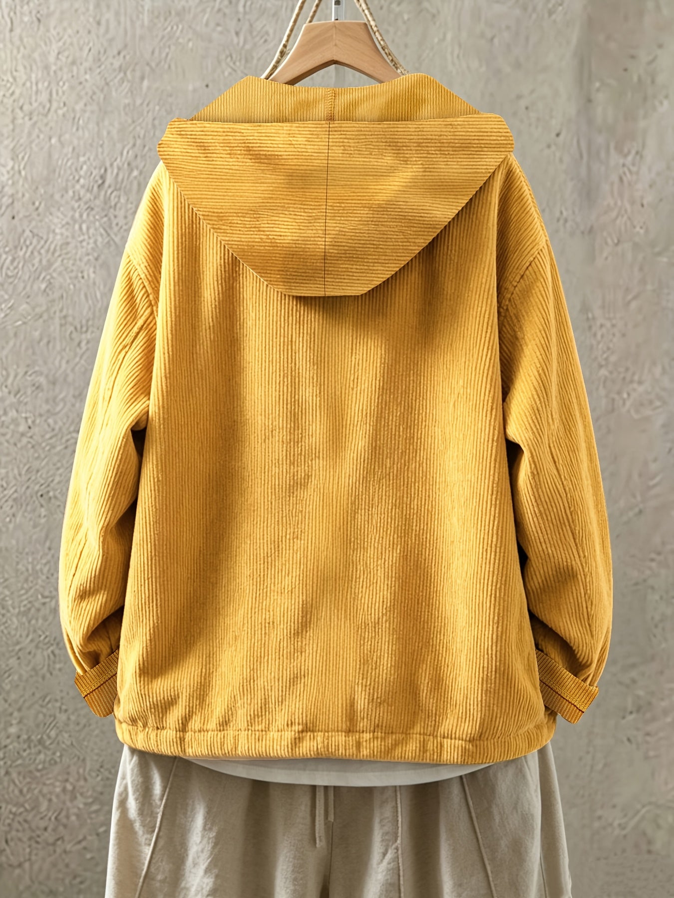 plus size womens loose retro textured corduroy hooded jacket
