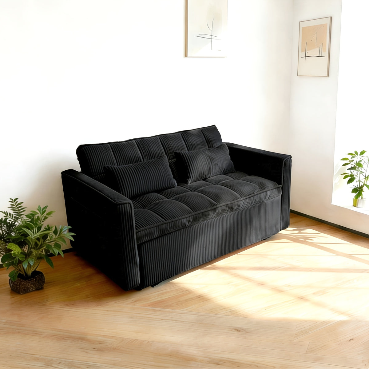 3 in 1 convertible sofa bed 54 inch striped velvet pull sofa