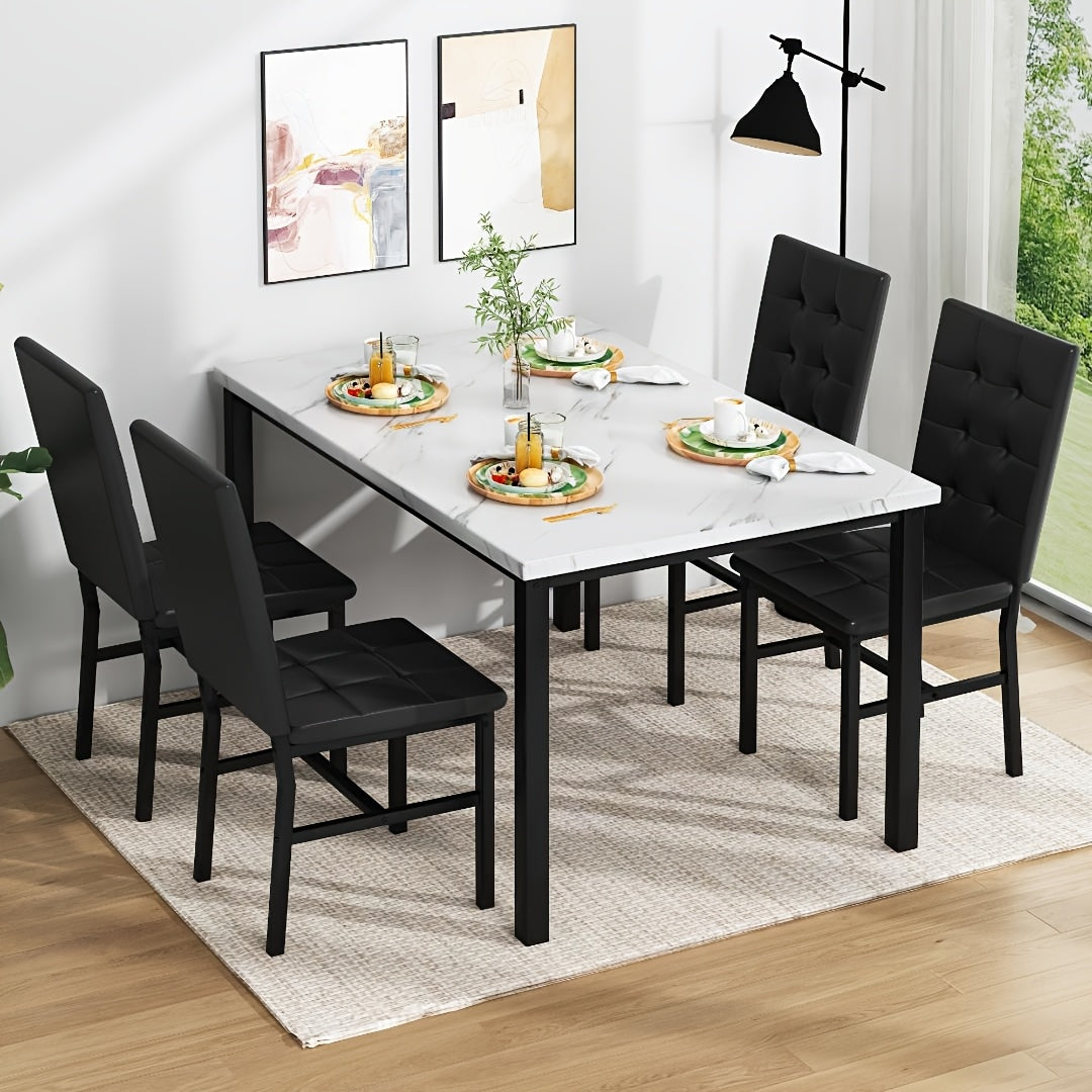 modern 5pcs   marble dining table set upholstered pu