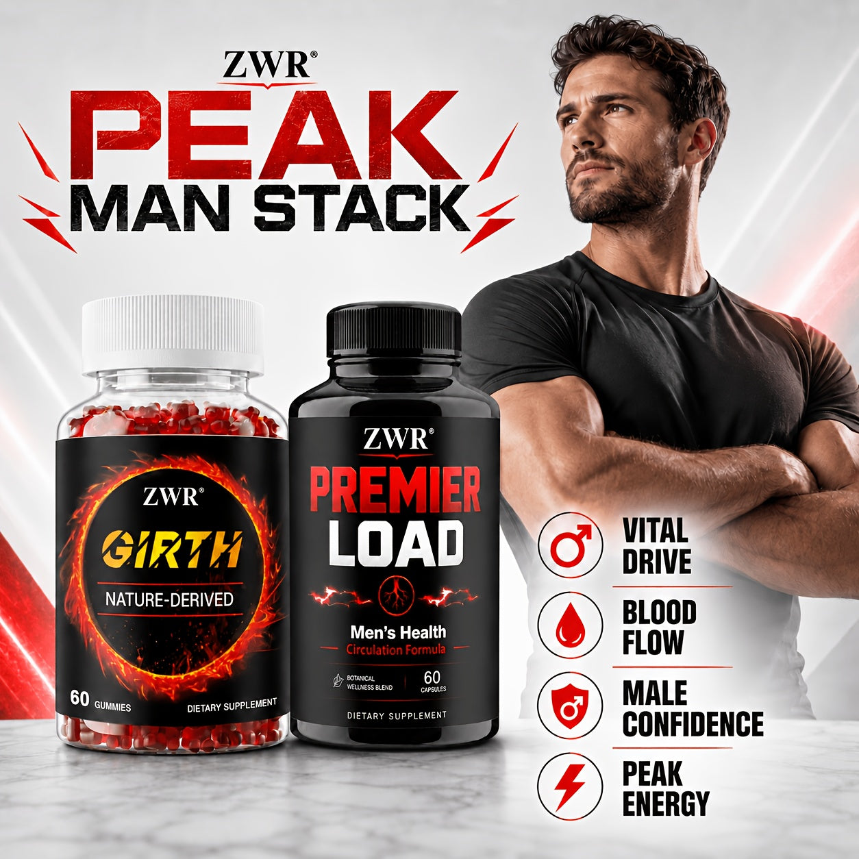 2 bottles   man stack girth gummies premier load capsules