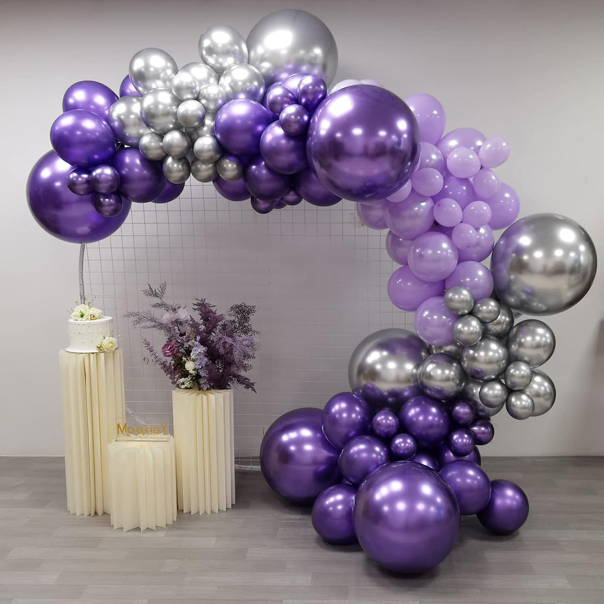 purple silvery balloon garland 127pcs 18in 12in 10in 5in