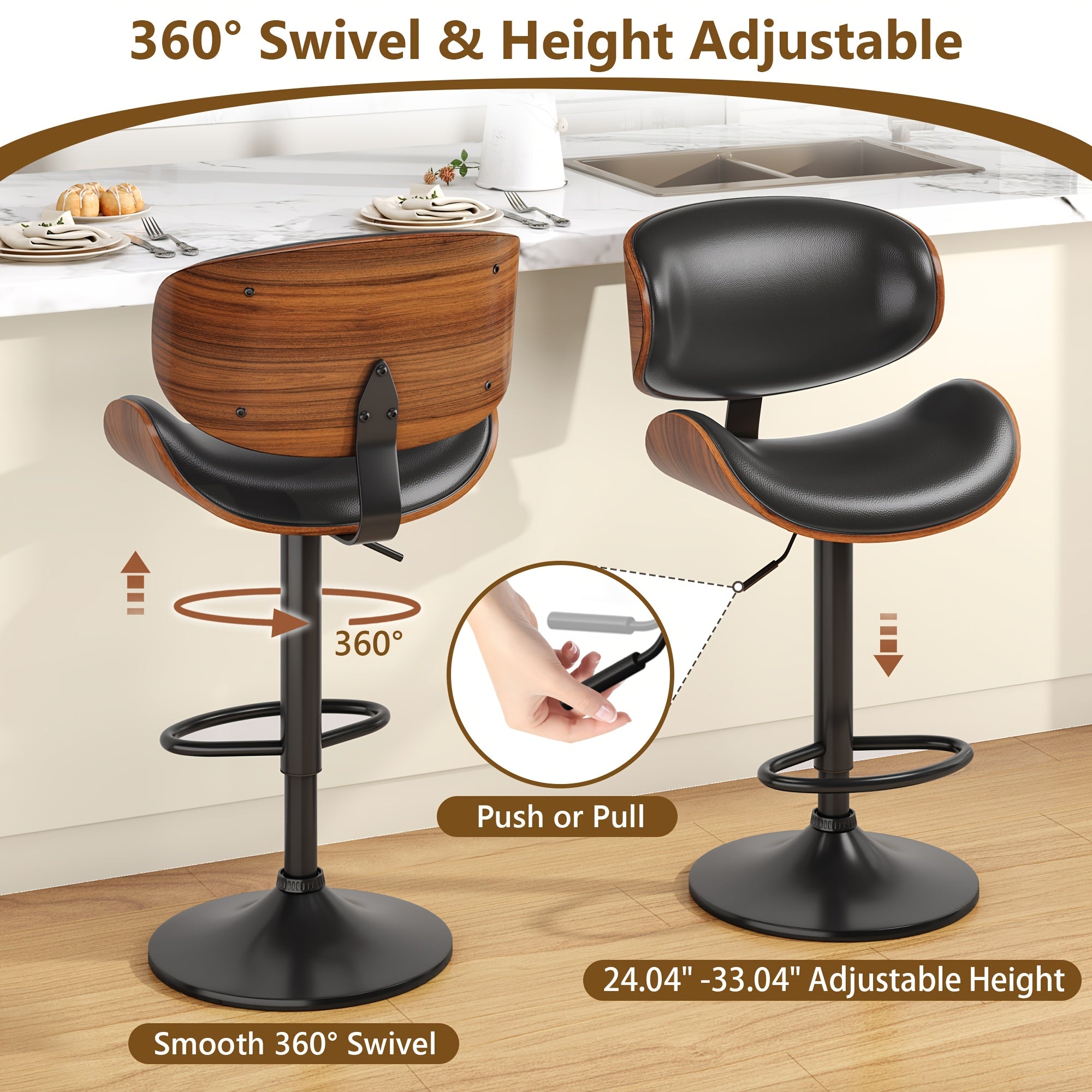 1 2pcs bar stools adjustable swivel faux leather bar stool
