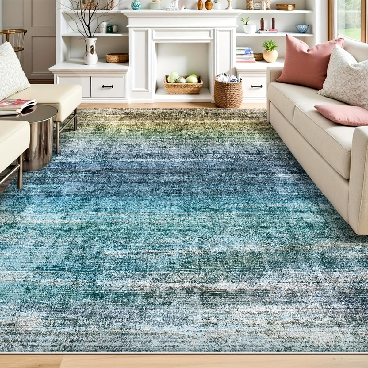 1pc washable area rug gradient teal   non slip