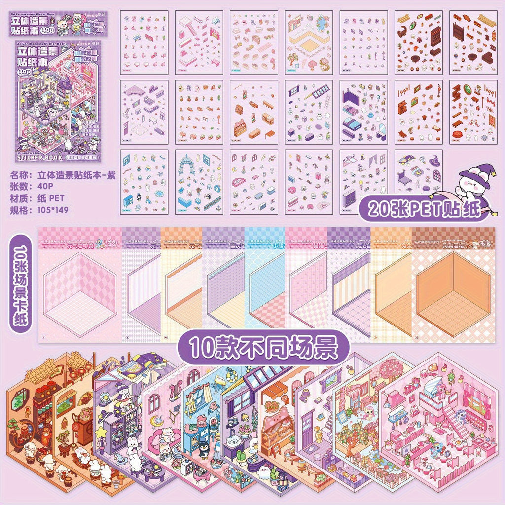 page soft colored cute character sticker book stackable