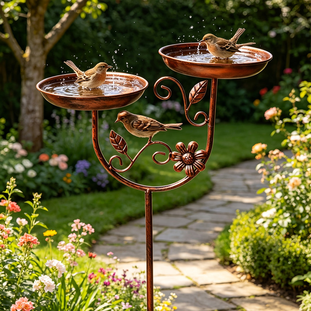 1pc garden metal bird bath detachable double bowl design