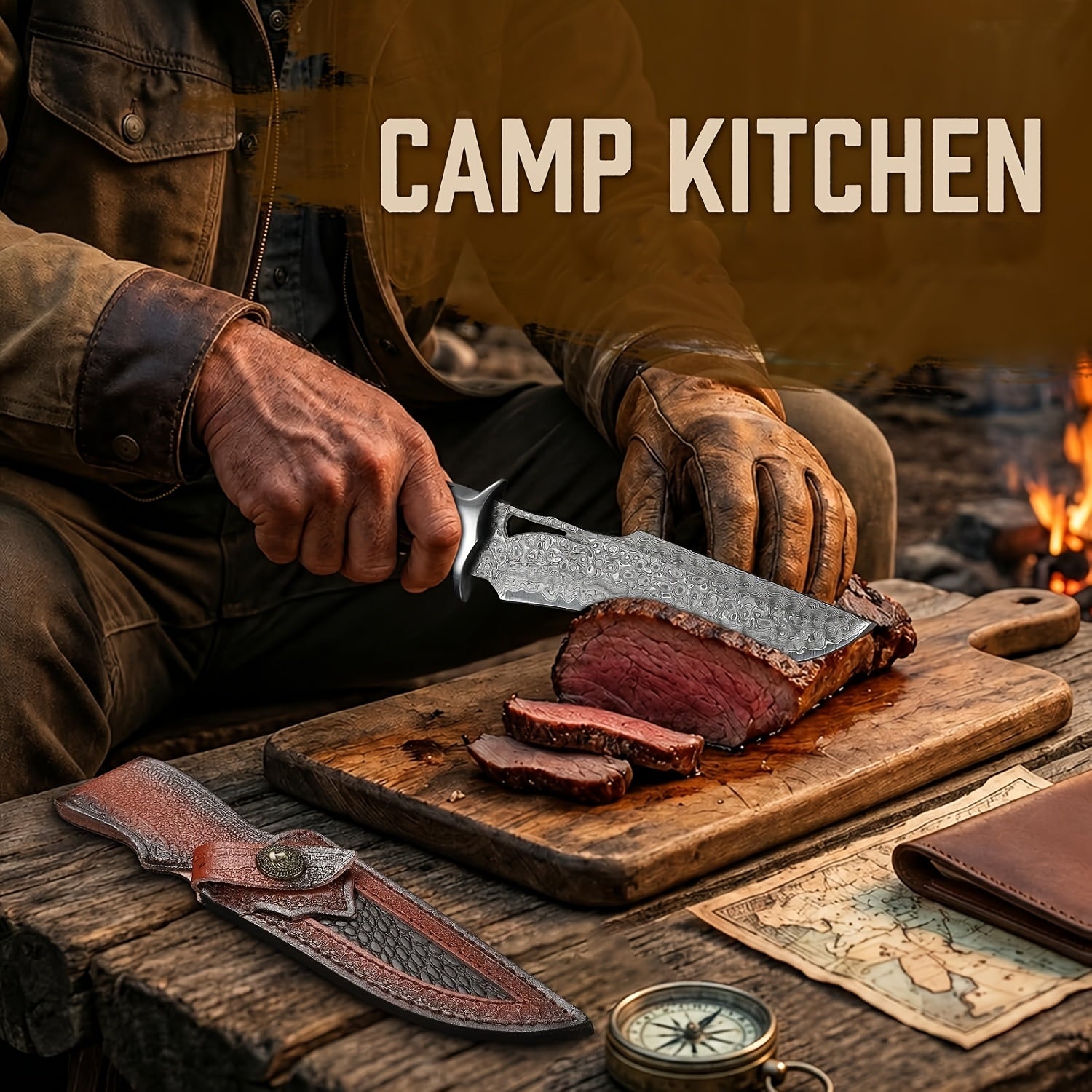 5 5 inch damascus steel fixed blade knife portable outdoor