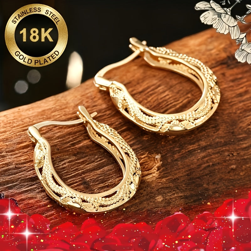 a pair 18k gold plated light luxury elegant geometric hoop