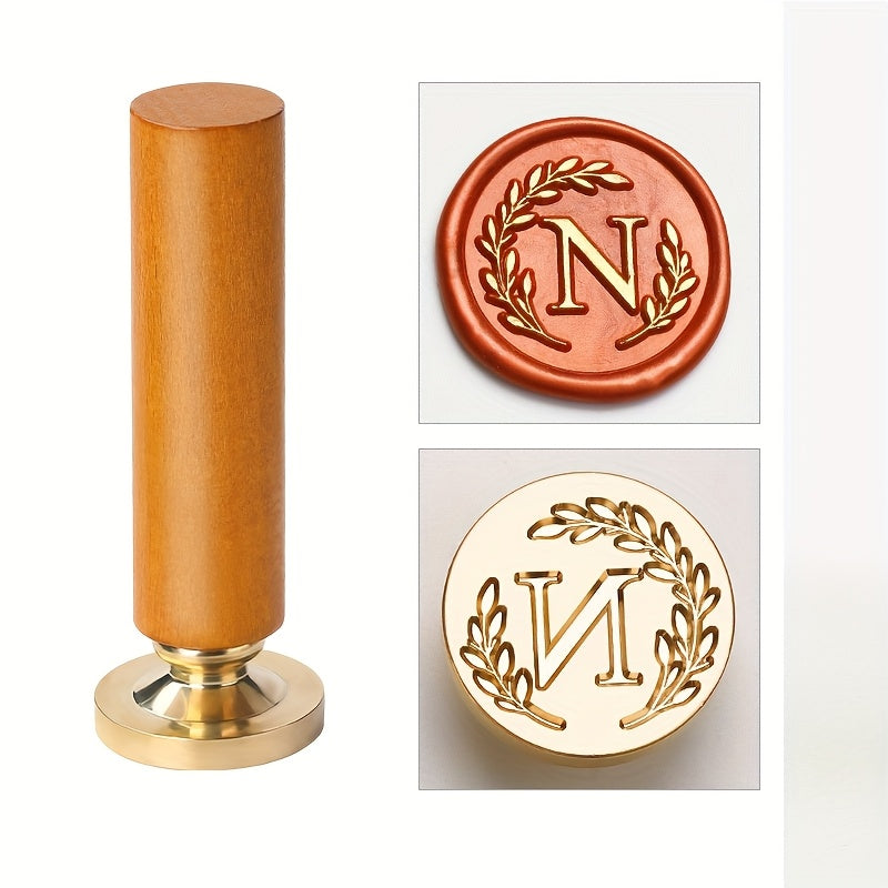 1 set retro letter wax sealing set yellow wooden handle wax