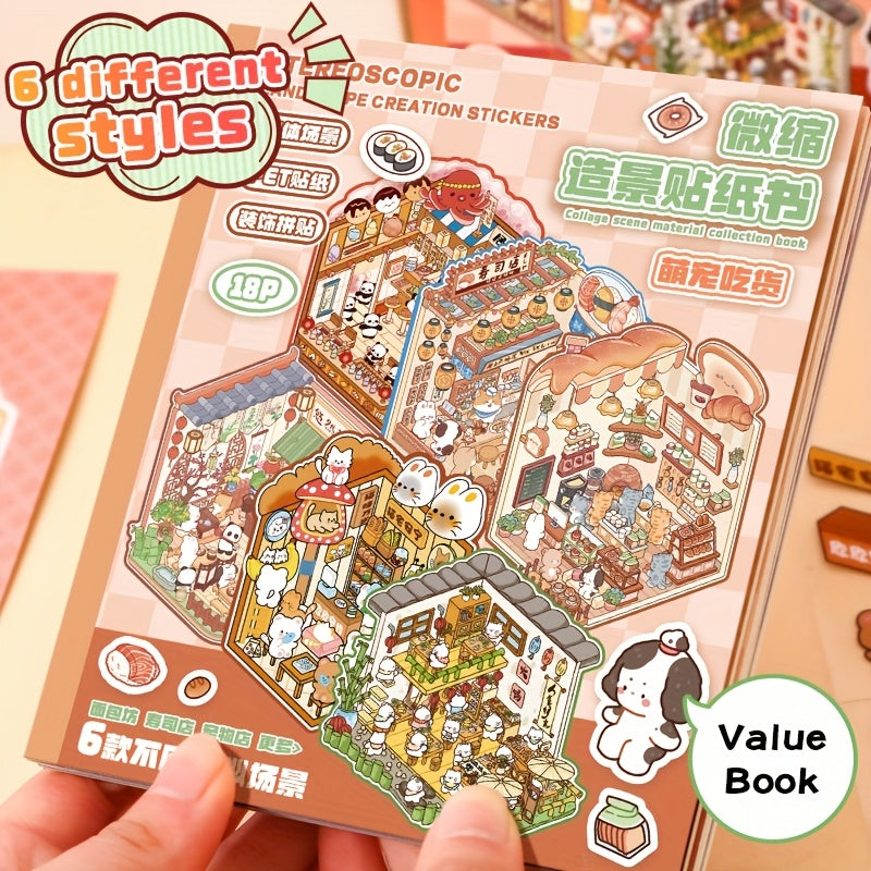 20pcs scene sticker book 12 sheets materials 6 sheets base