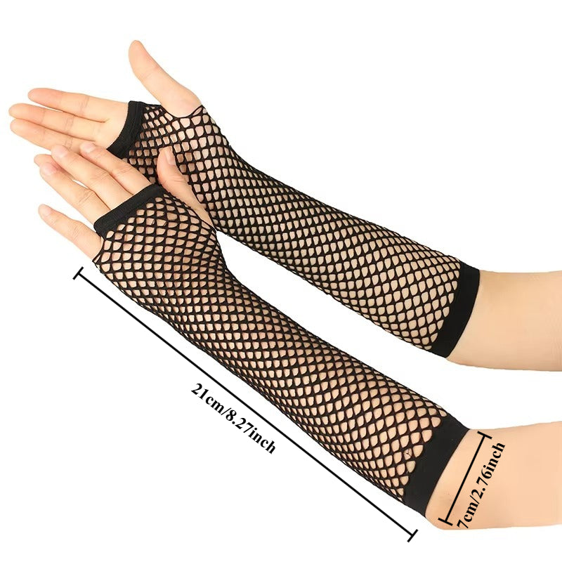pair womens long   net gloves fingerless mesh