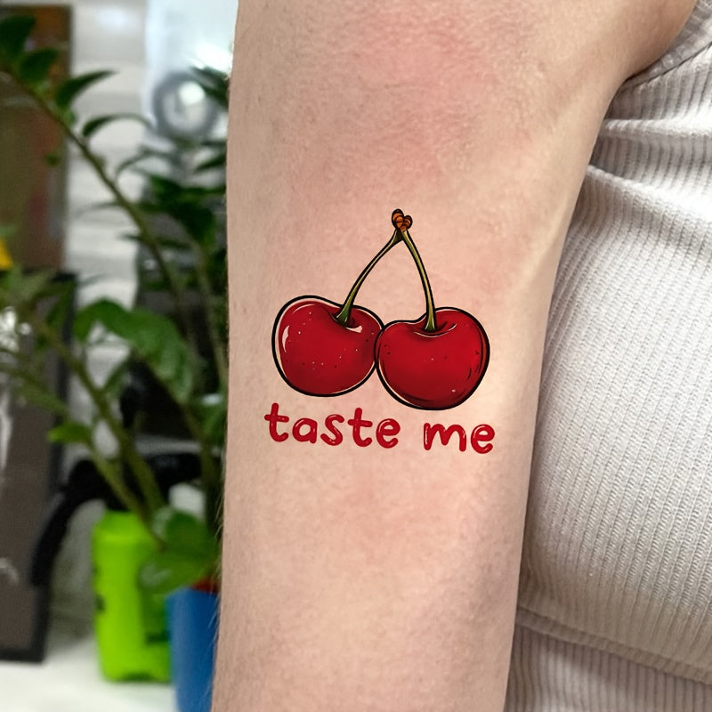 a sweet edgy cherry art temporary tattoo sticker featuring
