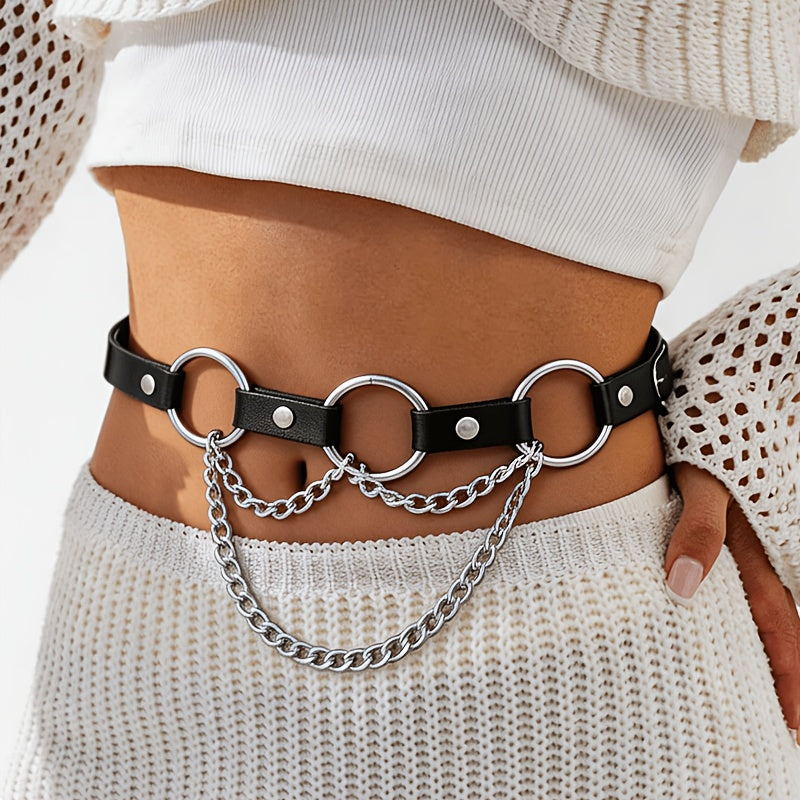 ladies punk gothic style adjustable black decorative belt