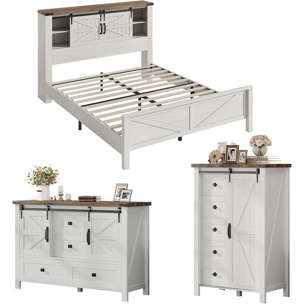 farmhouse bedroom set bed sliding barn doors bookcase