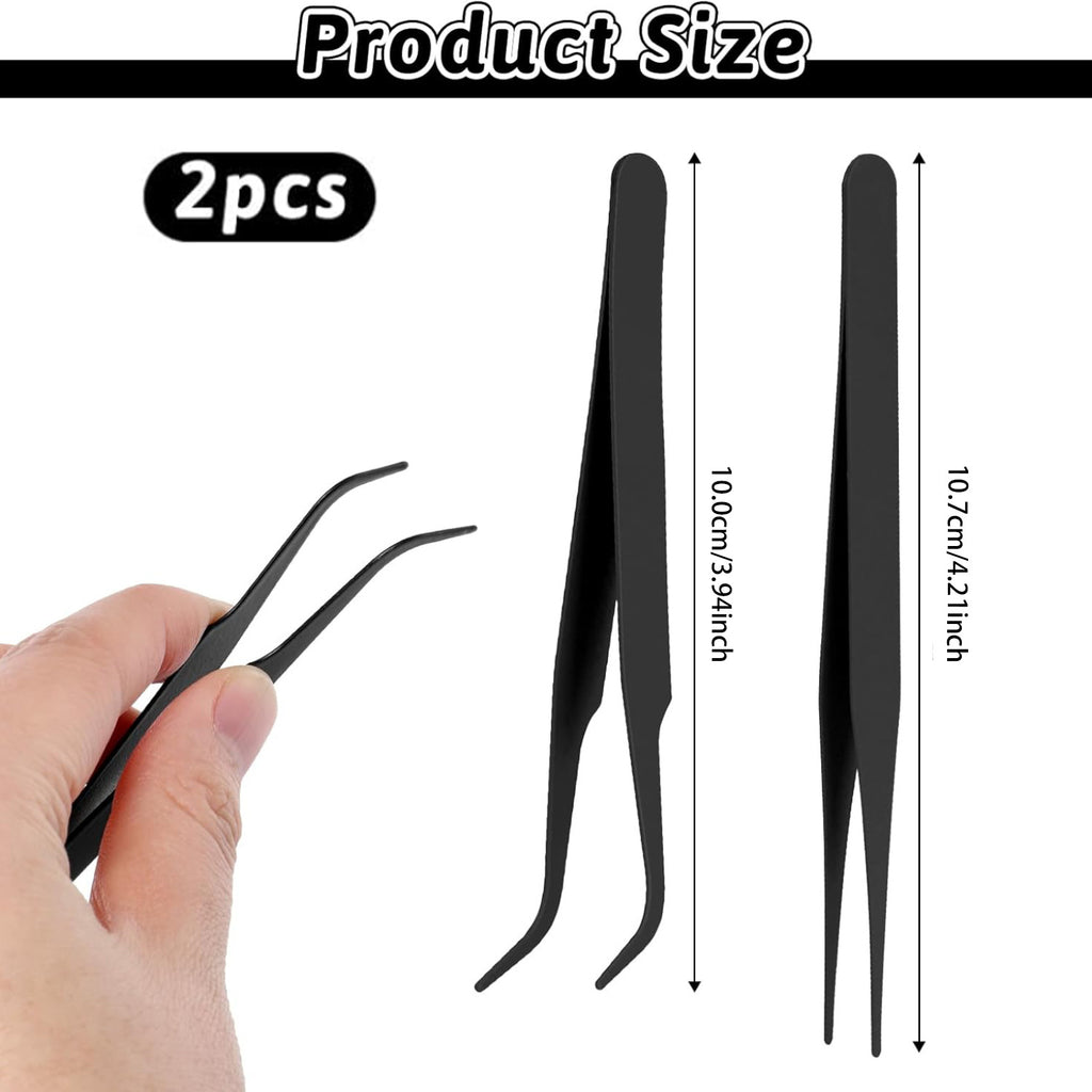 2pcs black manual tweezers stainless steel multi functional