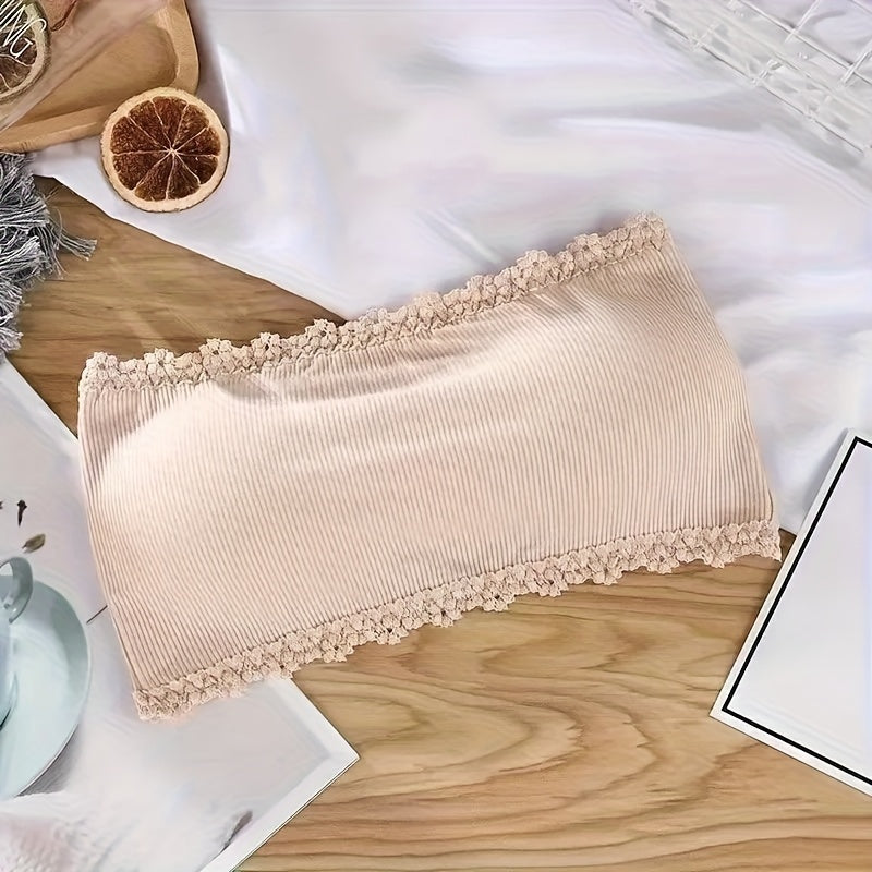 womens seamless strapless lace decorative bra breathable