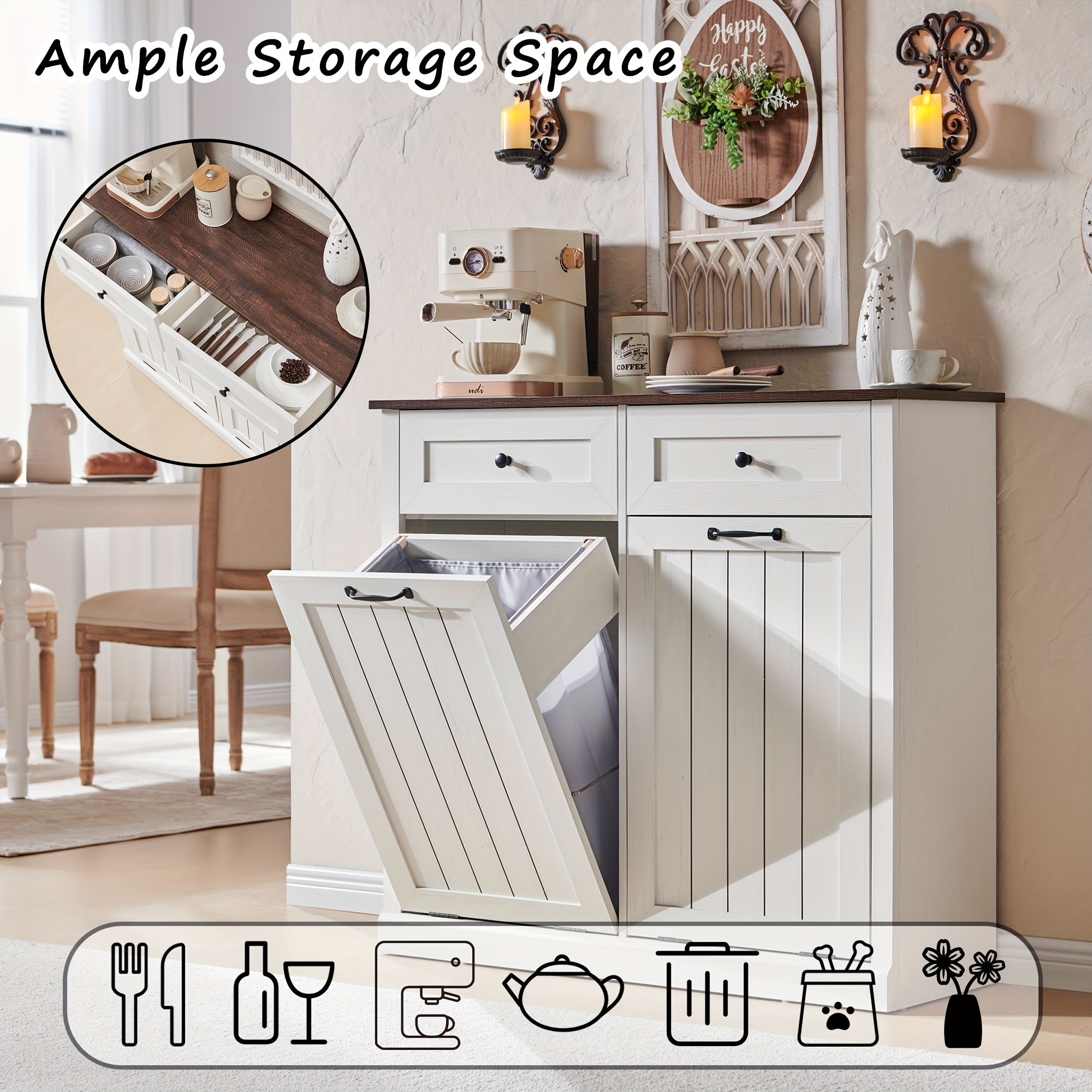 single double tilt trash cabinet drawer hidden wooden