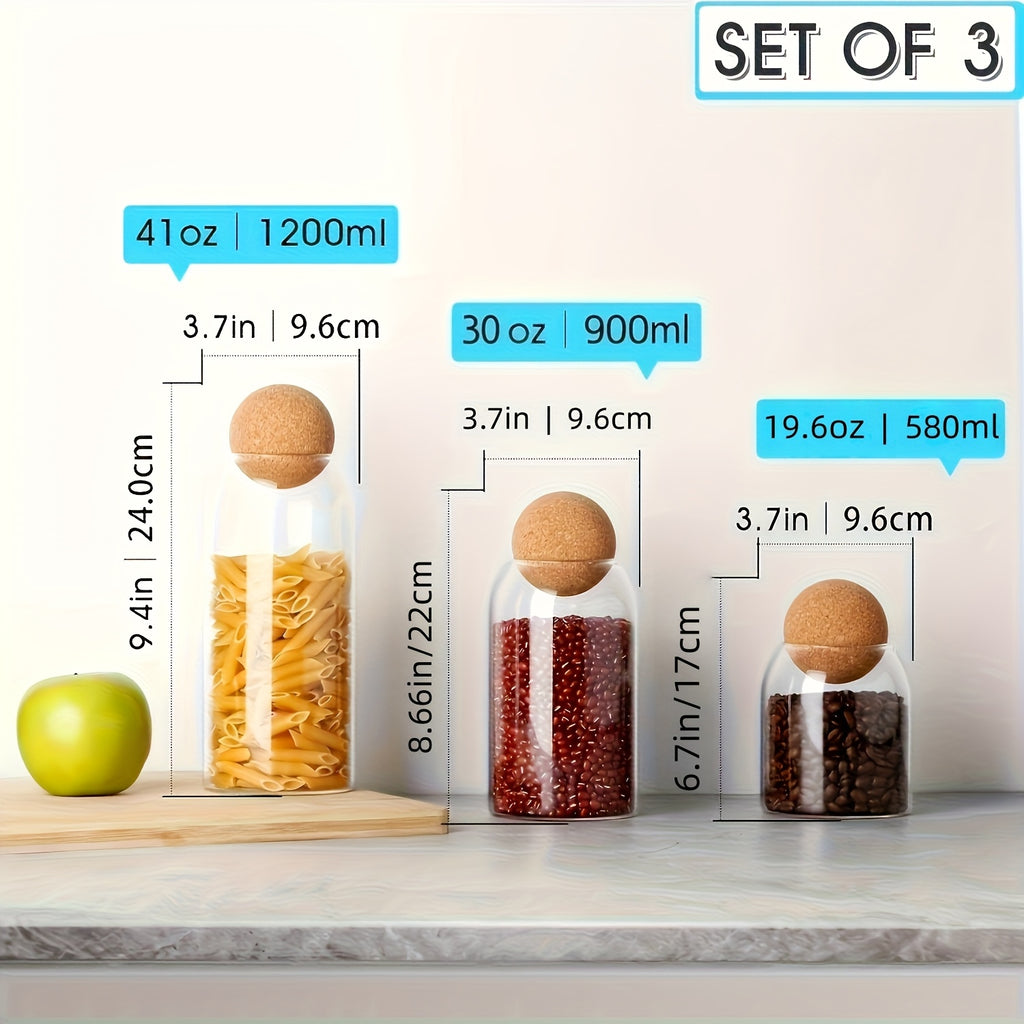 3pcs glass storage container spherical cork stopper 17 oz