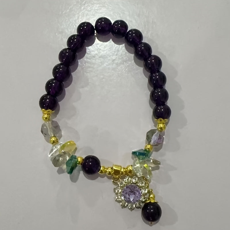 crystal anxiety relieving purple natural bracelet sunflower