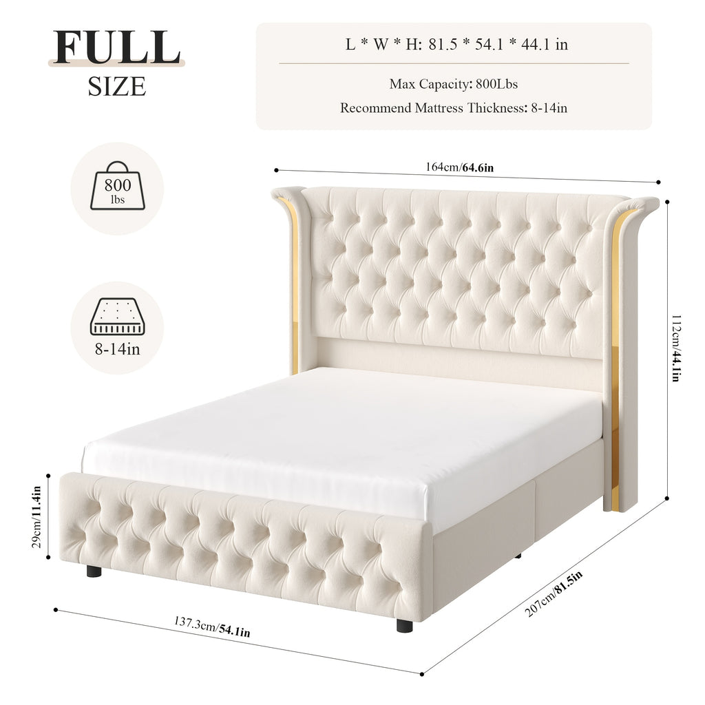 full size bed frame led headboard wingback tufted headboard