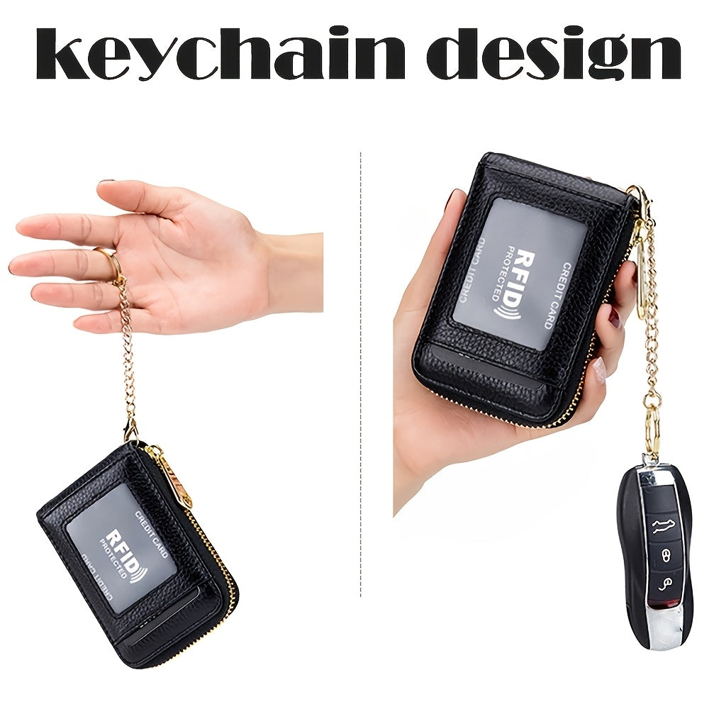 women rfid credit card holder wallet keychain id window